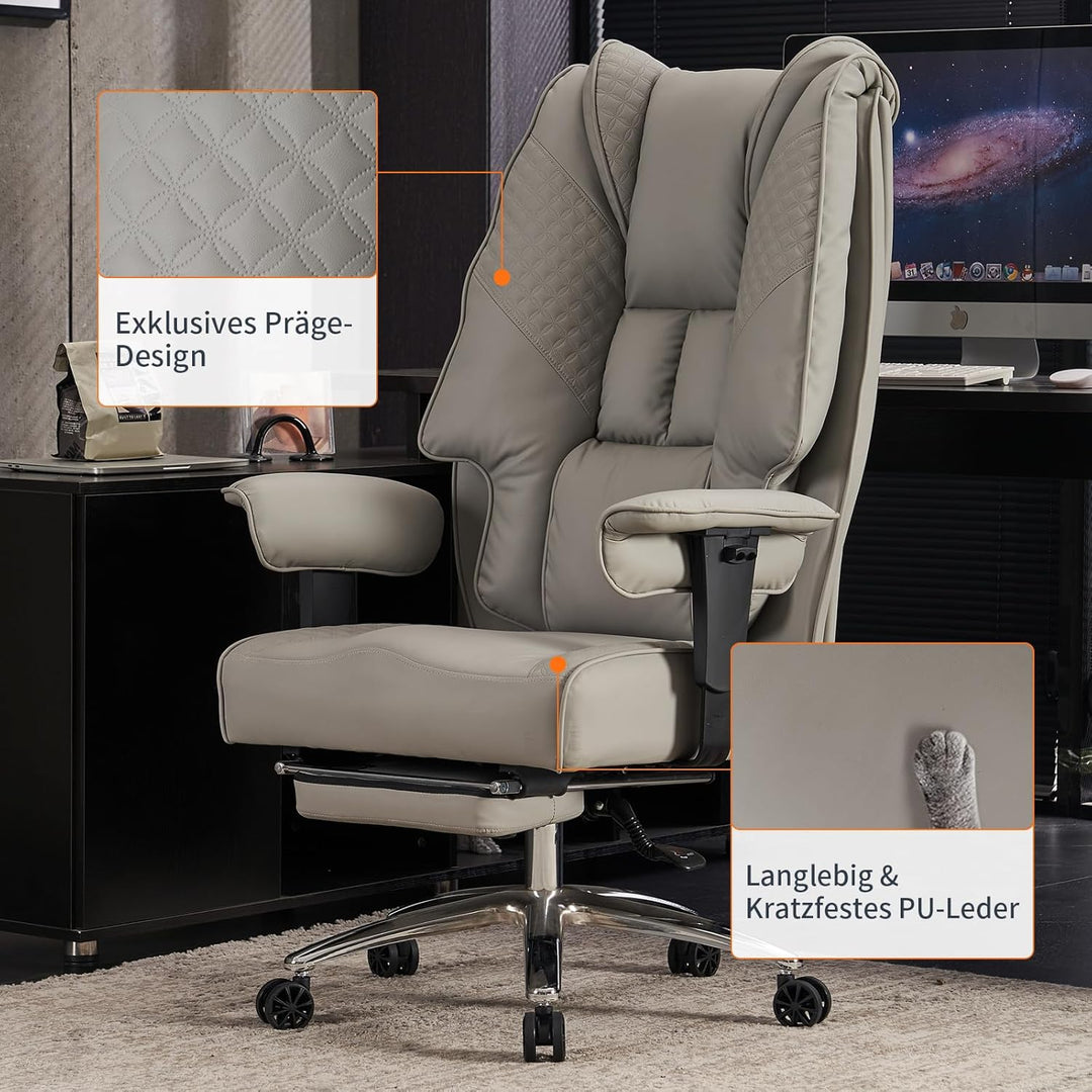Chefsessel Ergonomisch 200kg - Schwerlast Bürostuhl, Taschenfederkern zur Rückenentlastung, Schreibt