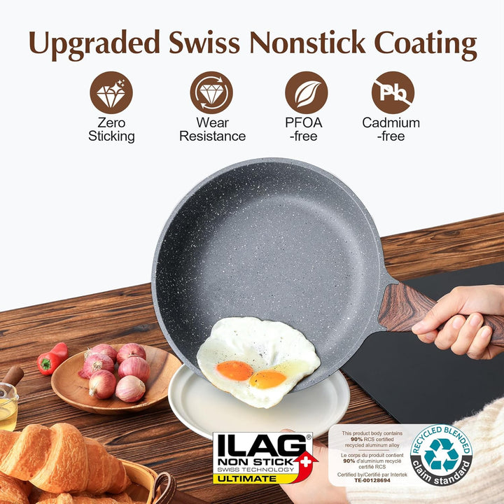 SENSARTE Antihaft Bratpfanne, 20cm Schweizer Granit-Beschichtung Omelette Pfanne, gesunde Stein Koch