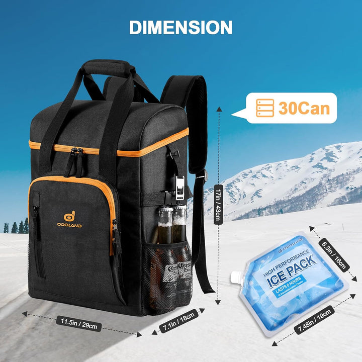 Odoland Kühlrucksack mit 3 Kühlakkus, 30 can Thermo Kühltasche Wasserdicht Rucksack zum Kühl mit Fla