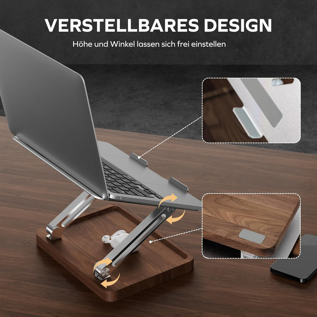 muso wood Laptop Ständer Holz Höhenverstellbar - aus Aluminium und Walnussholz - Universal Notebook