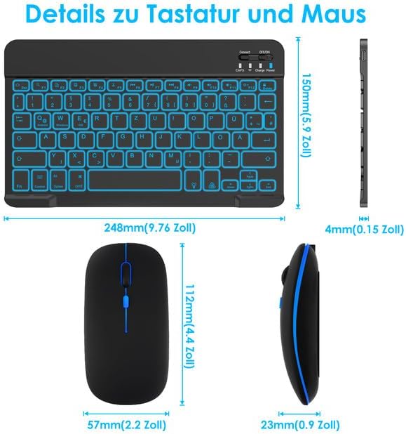 SOPPY Bluetooth Tastatur & Maus mit Hintergrundbeleuchtung,Tragbare wiederaufladbare kabellose Tasta