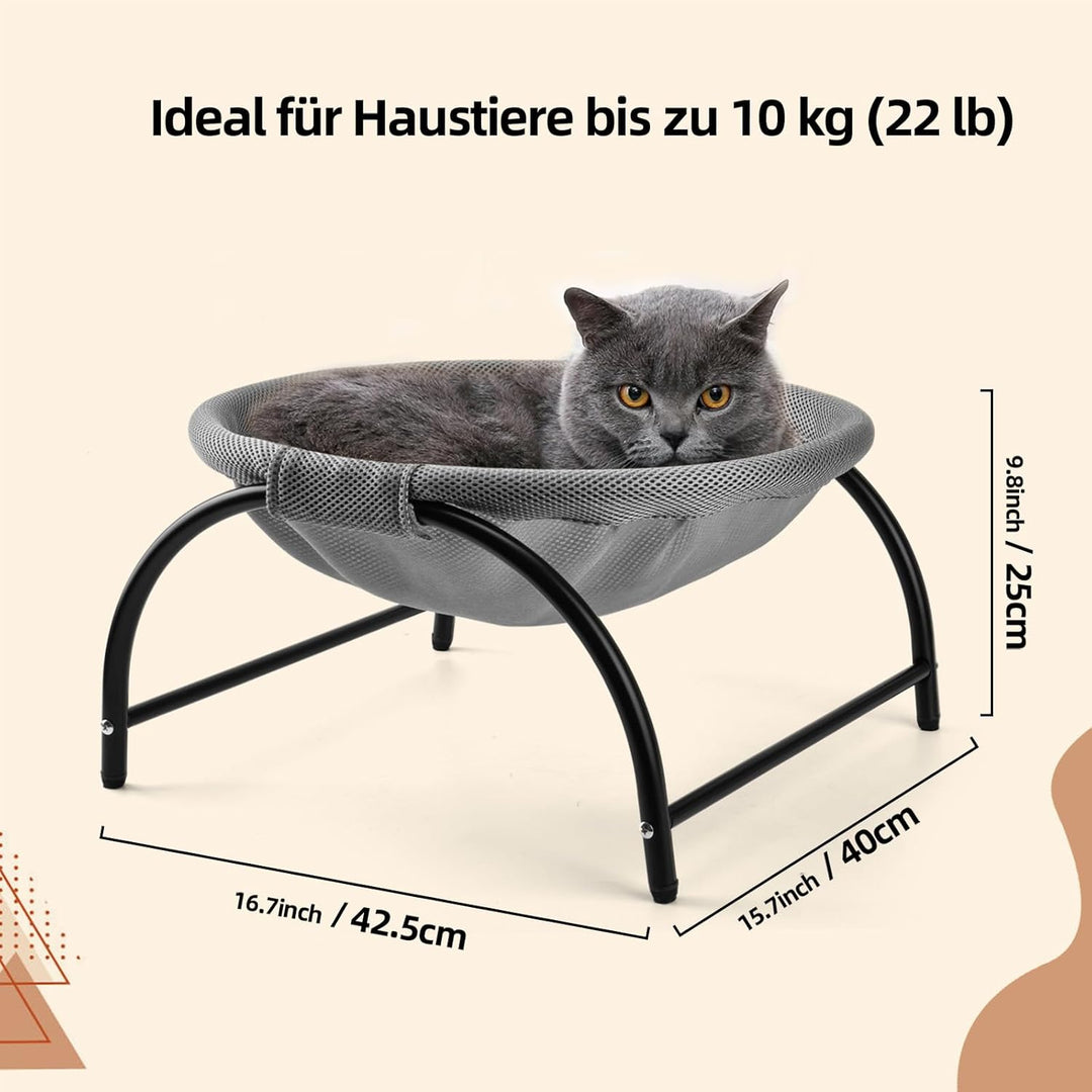 Katzenhängematte Outdoor, Erhöhter Katzenbett mit abnehmbarem, Waschbarem Netzstoff, Stehend Hängema