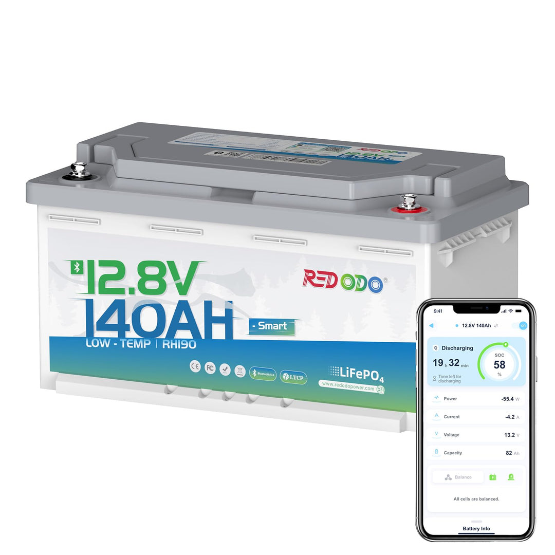 Redodo 12V 140Ah H190 Bluetooth Untersitz-LiFePO4 Batterie mit 189mm Höhe, 1792Wh Tiefzyklus Lithium