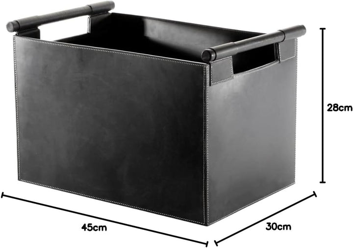 TermaTech | Holzkorb Leder eckig | 450×300×280 mm | Schwarz