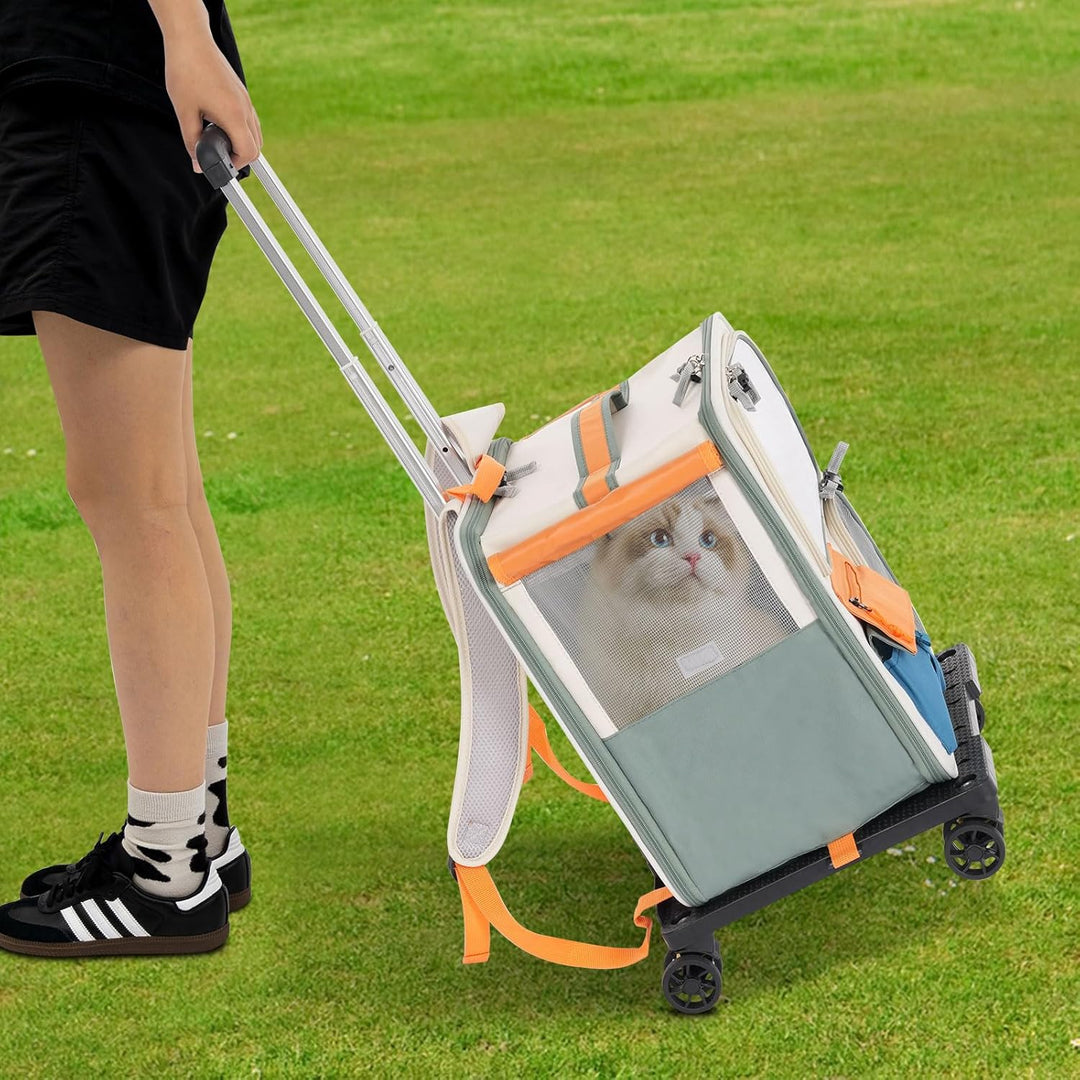 Rollende Transportbox Haustiere, Katzentransportrucksack Tiertransporter mit Rädern, für Reisen, Wan