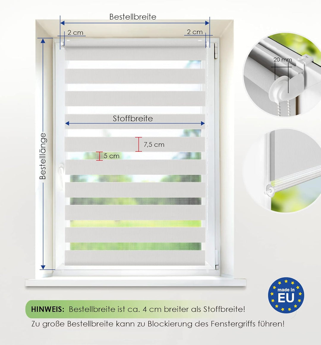 Doppelrollo Fensterrollo ARD Duo-Rollo Klemmfixierung Zebrarollo Seitenzugrollo ohne Bohren, lichtdu