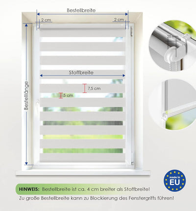 Rikmani Doppelrollo Fensterrollo ARD Duo-Rollo Klemmfixierung Zebrarollo Seitenzugrollo ohne Bohren,
