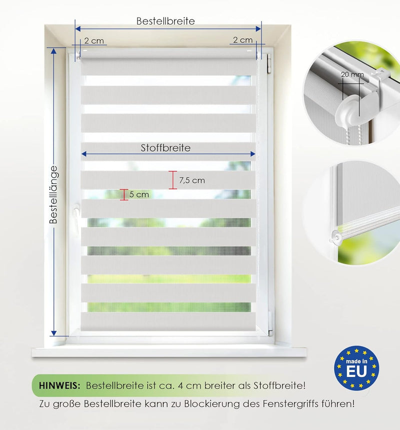 Rikmani Doppelrollo Fensterrollo ARD Duo-Rollo Klemmfixierung Zebrarollo Seitenzugrollo ohne Bohren,