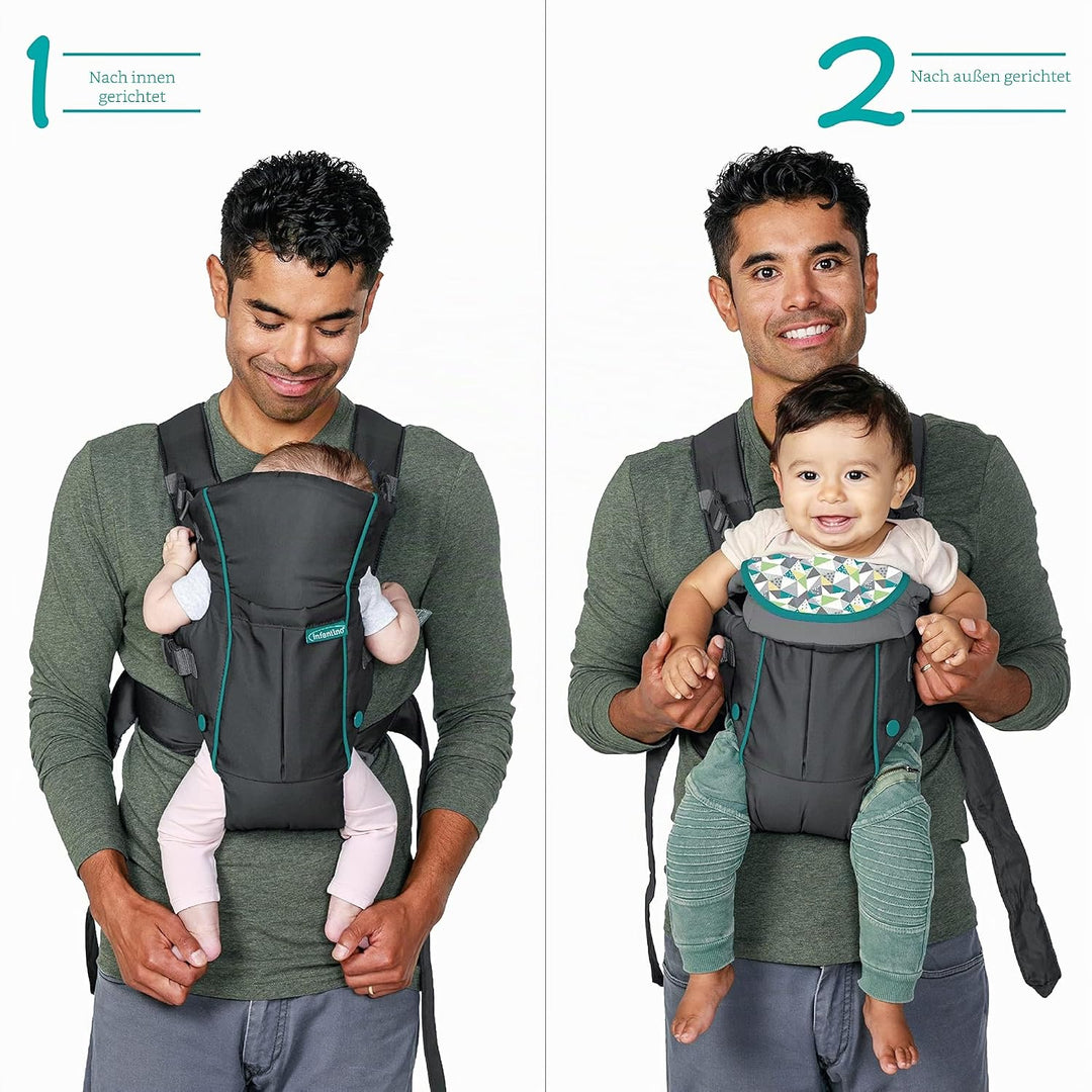 Infantino Swift Classic Babytrage, 2 Tragepositionen mit Wonder Cover Lätzchen, verstellbare Gurte,