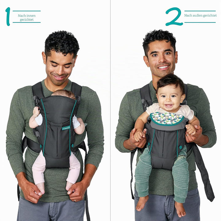 Infantino Swift Classic Babytrage, 2 Tragepositionen mit Wonder Cover Lätzchen, verstellbare Gurte,