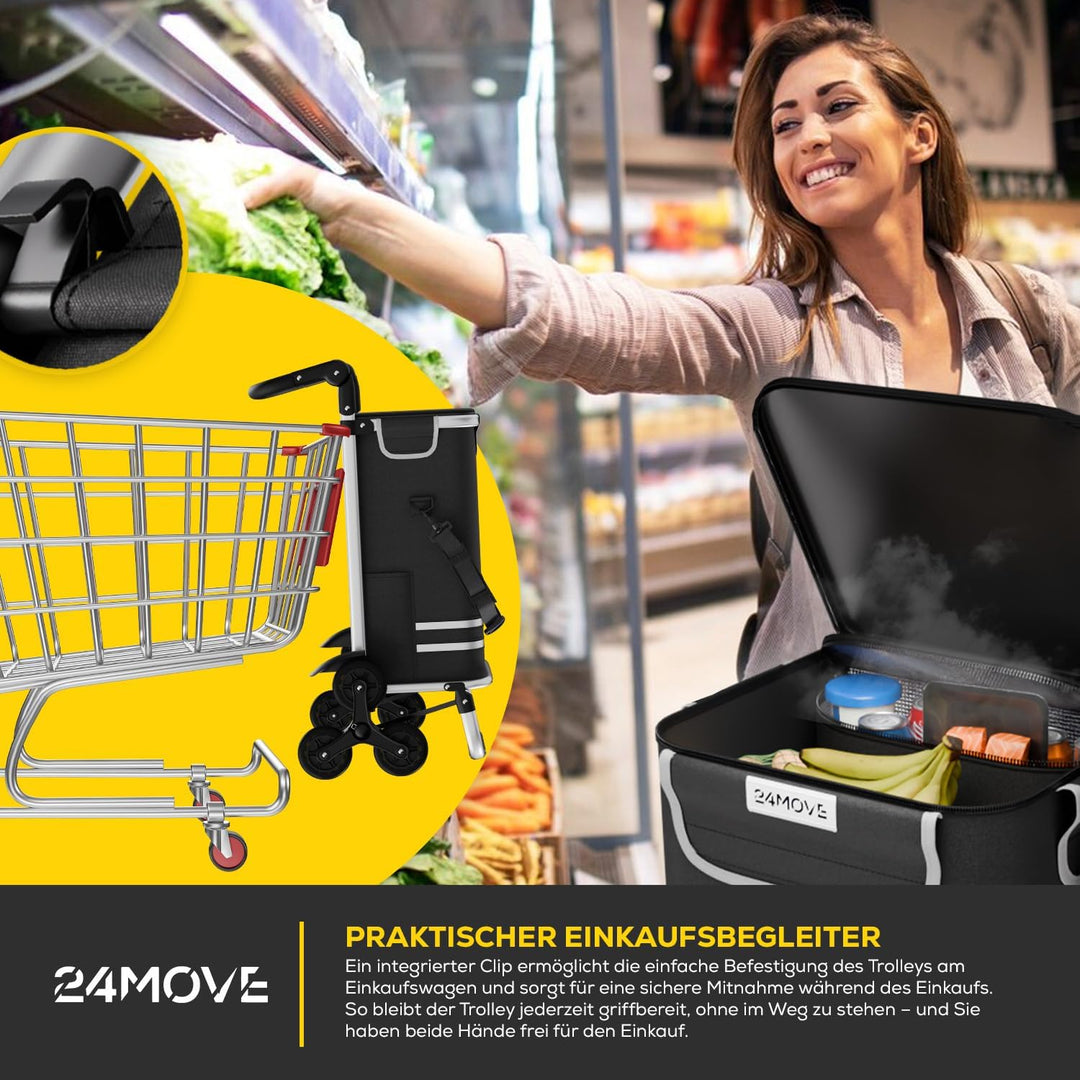 24MOVE® Einkaufstrolley Alegre klappbar mit 55L inkl. Kühlfach, Faltbarer 3in1 Trolley - Sackkarre u