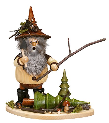 DWU Original Erzgebirgischer Räuchermann® Waldwichtel auf Brett gross Waldarbeiter Natur - inkl. Ori