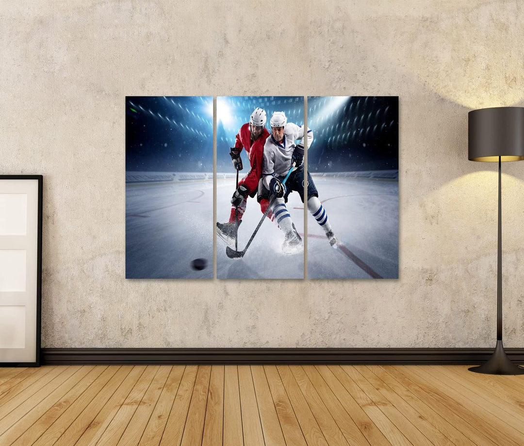 islandburner Bild auf Leinwand Eishockey Spieler Puck Bilder Wandbilder Poster Leinwand 130x80cm - 3