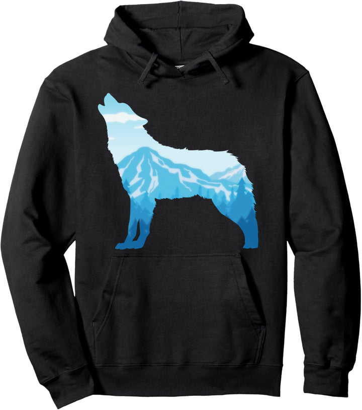 Wolf Hund Husky Berge Herren Damen Kinder Natur Wandern Winter Pullover Hoodie