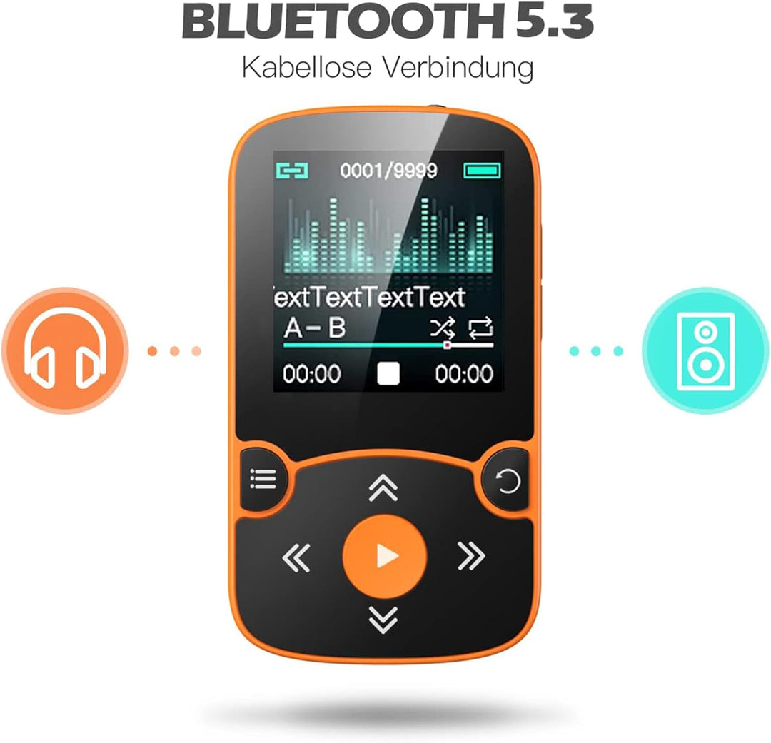 AGPTEK MP3 Player & Schutzhülle Bluetooth 5.3 Sport 64GB mit 1,5 Zoll TFT Farbbildschirm, Mini Musik
