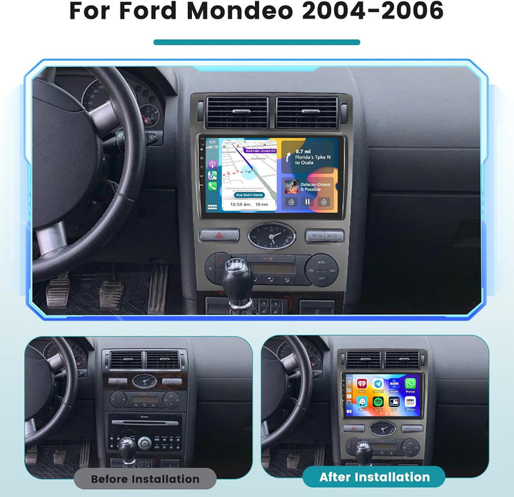 Hikity 2+64G Android Autoradio Für Ford Mondeo 2004-2006 Mit Wireless Carplay Android Auto, 9 Zoll T