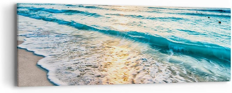 Panorama Bilder auf Leinwand Meer Welle Strand Leinwandbild 90x30cm Wandbilder Dekoration Wohnzimmer