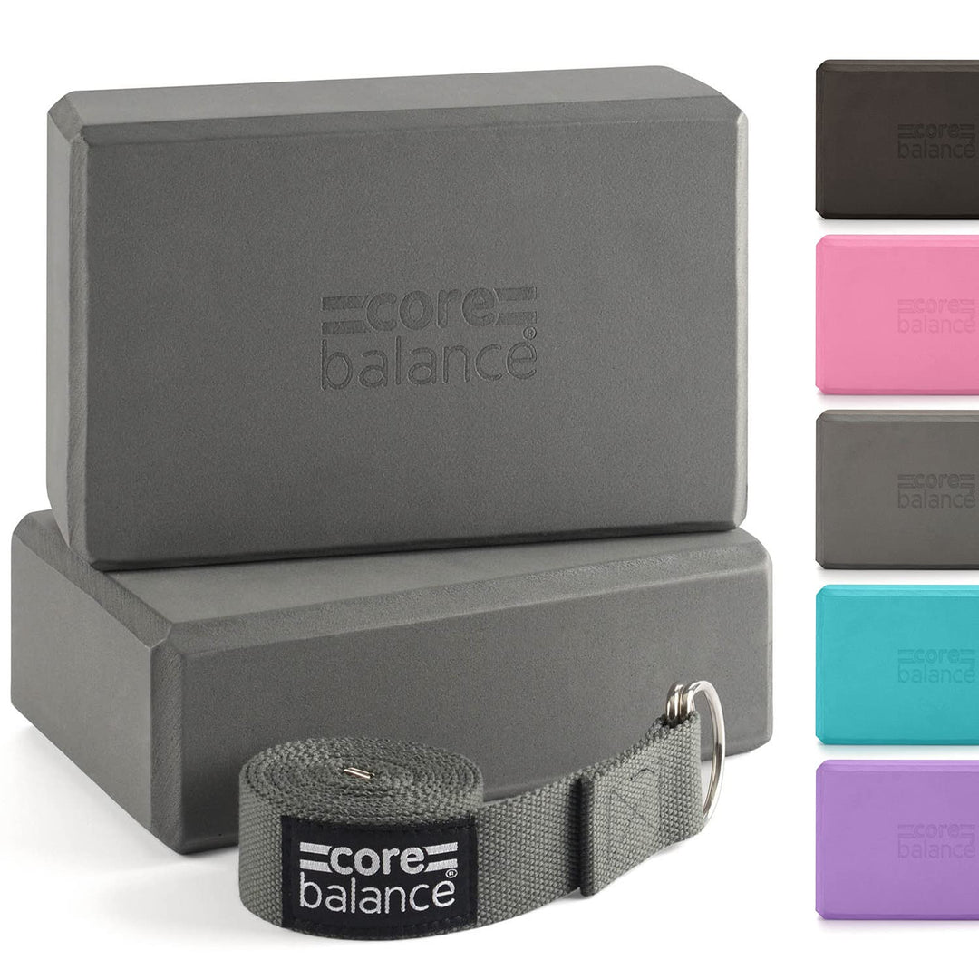 Core Balance Yoga Blocks im Doppelpack & GRATIS Yoga-Gurt, 2 STK. Eva Schaumstoff-Blöcke, robust & l