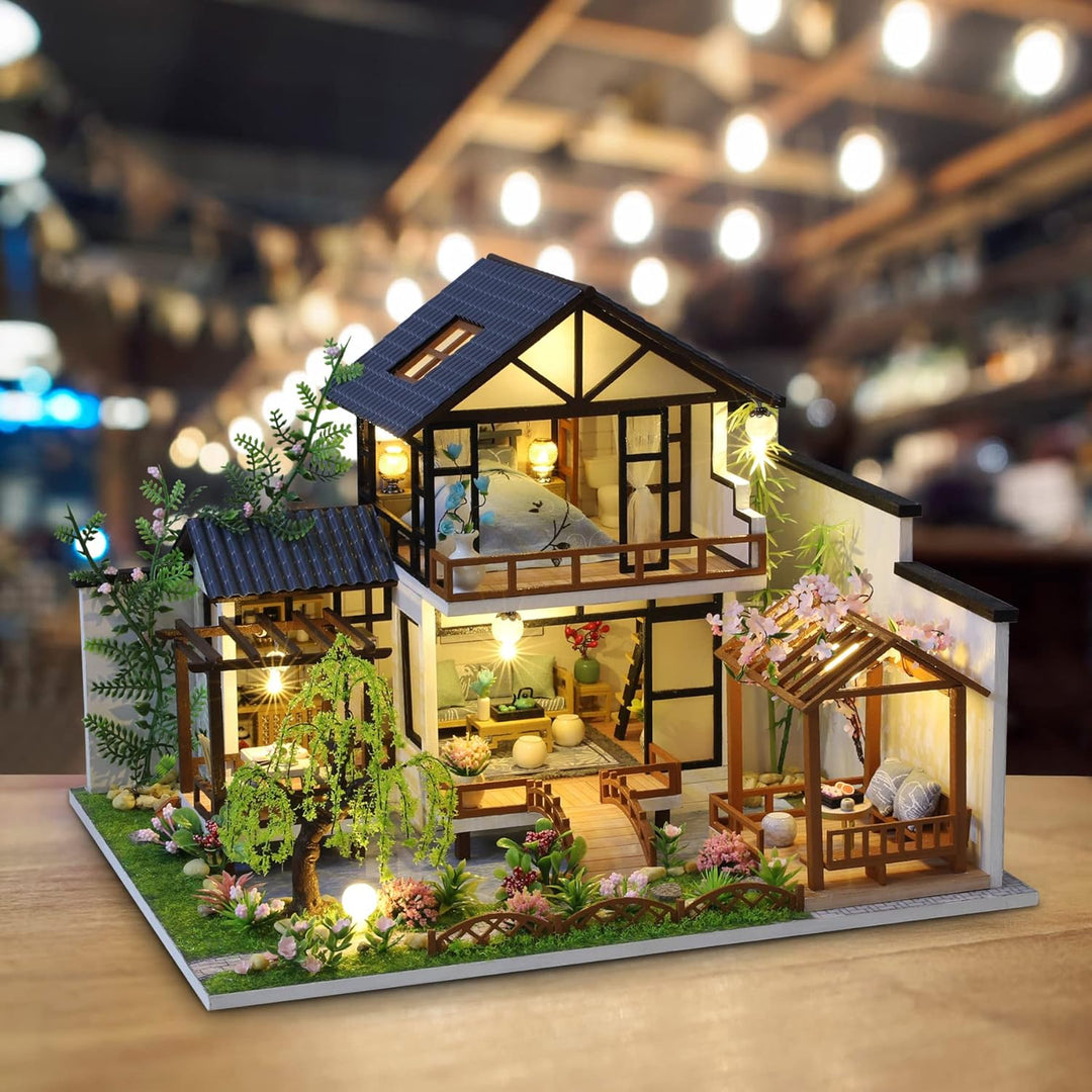 Cuteefun DIY Miniatur Puppenhaus Kit zum BAU Miniatur Haus mit Musik Möbeln und Werkzeugen Selber Ba