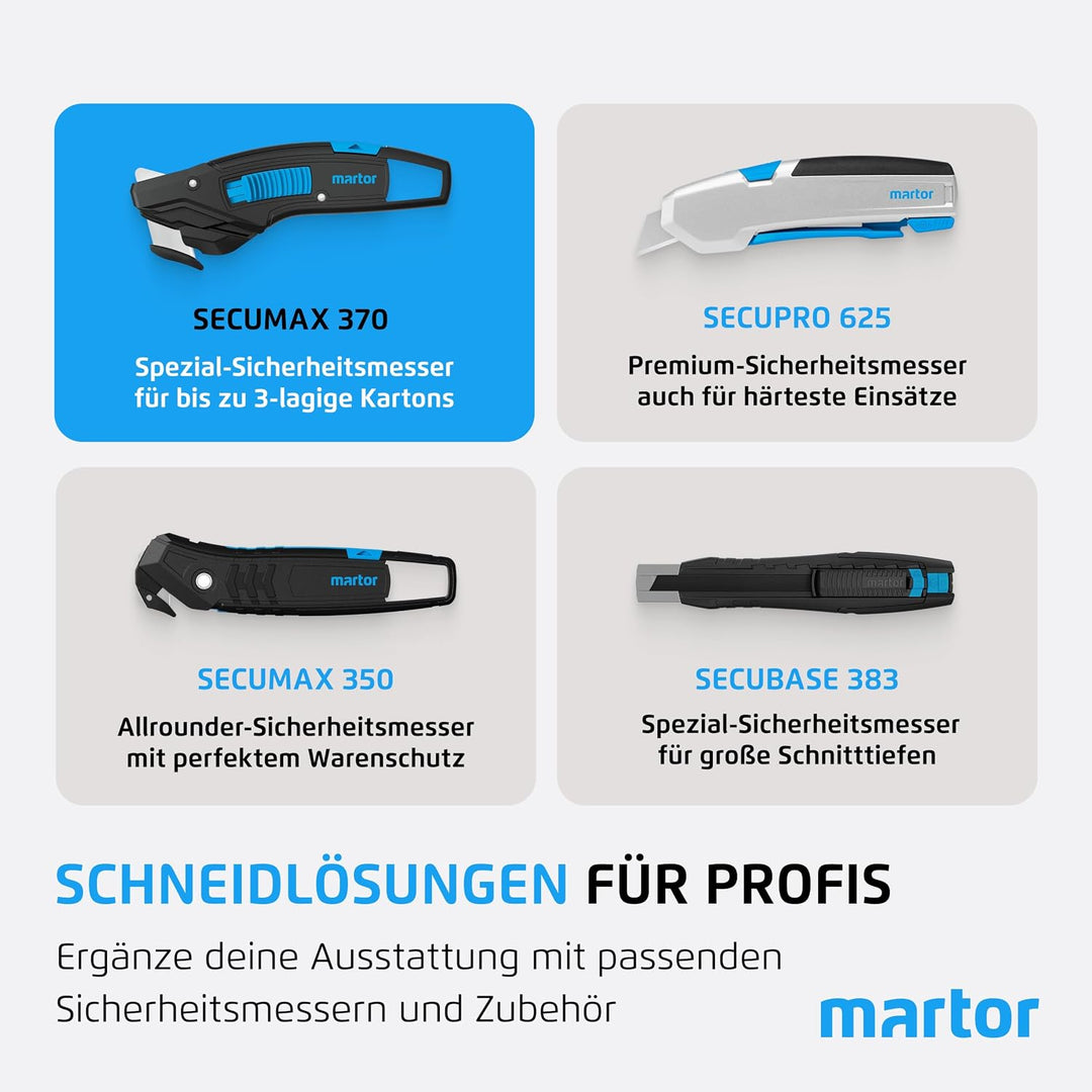 MARTOR Sicherheitsmesser, Verdeckte Klinge, SECUMAX 370, Profi Cuttermesser, Vergrösserbare Schnittt