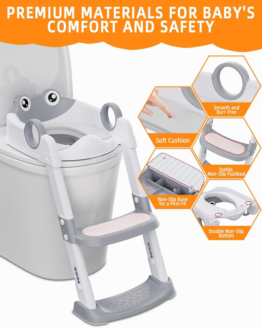 Toilettensitz Kinder mit Treppe, WC Sitz Kinder für Jungen und Mädchen, Höhenverstellbar und Klappba
