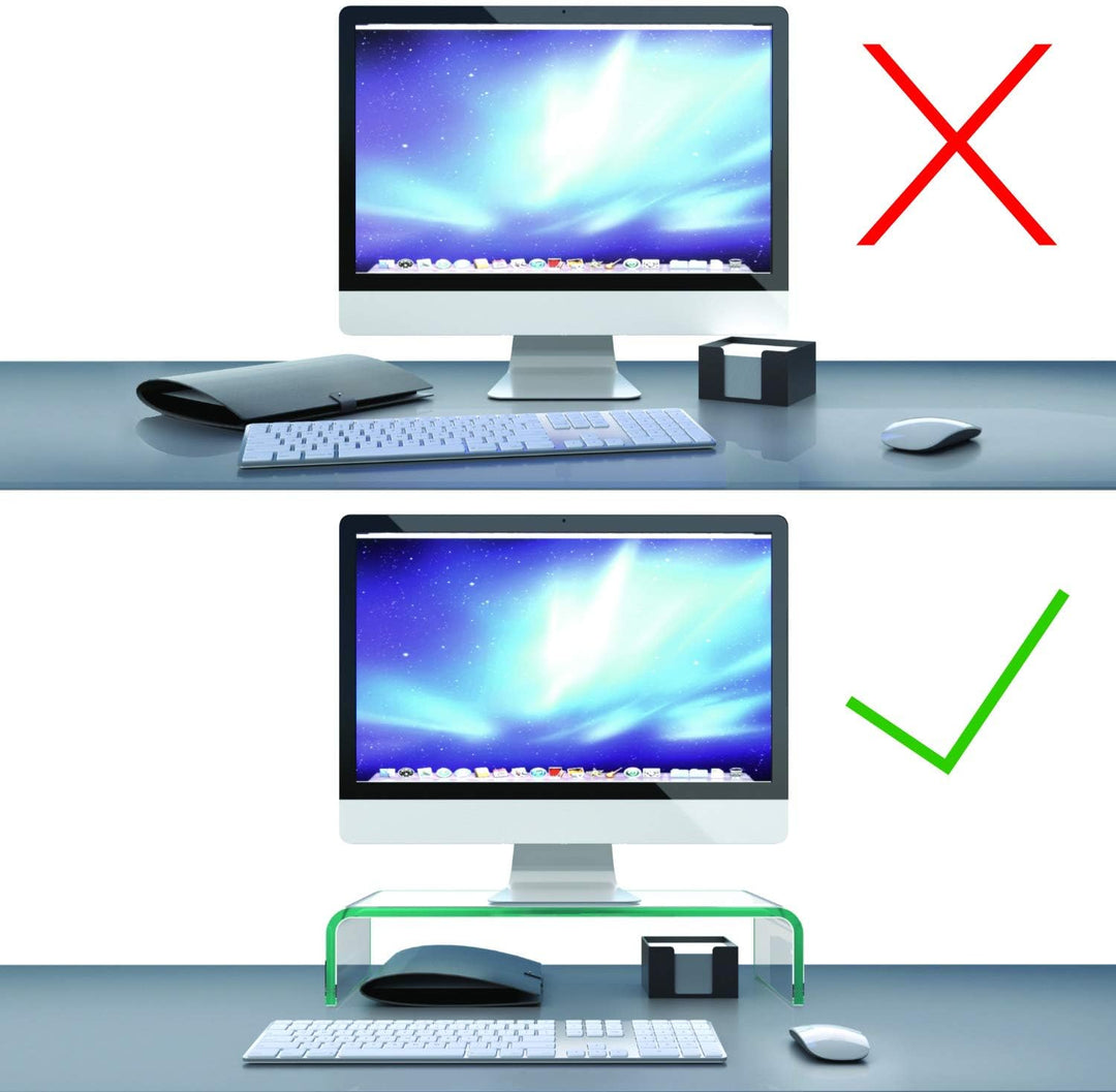 bijon TV Aufsatz Glas Bildschirm-Erhöhung | PC Monitor-Erhöhung, Schreibtisch-Aufsatz für Laptop Erh