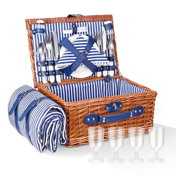 Picknickkorb 4 Personen, Wicker Picknickkorb für 4 Personen mit Wasserdichter Picknickdecke und Best