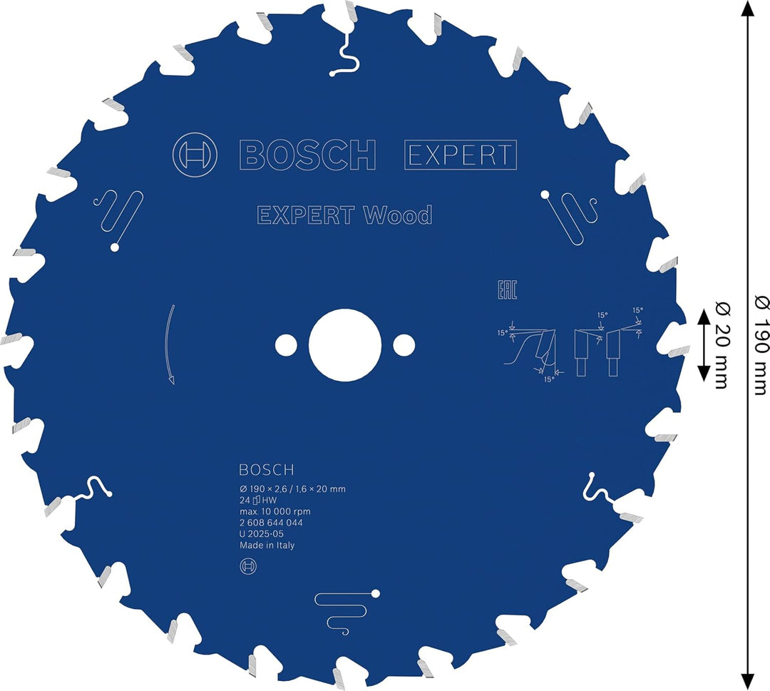 Bosch Professional 1x Kreissägeblatt Expert for Wood (Holz, Sägeblatt Ø 190 x 20 x 2,6 mm, 24 Zähne,