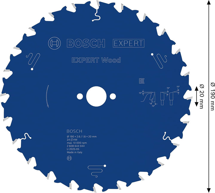 Bosch Professional 1x Kreissägeblatt Expert for Wood (Holz, Sägeblatt Ø 190 x 20 x 2,6 mm, 24 Zähne,