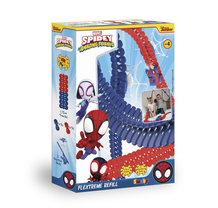 Smoby Toys - Spidey FleXtreme Schienen-Erweiterungsset (72 Schienen-Teile für 1,72 Meter & 2 Spinnen