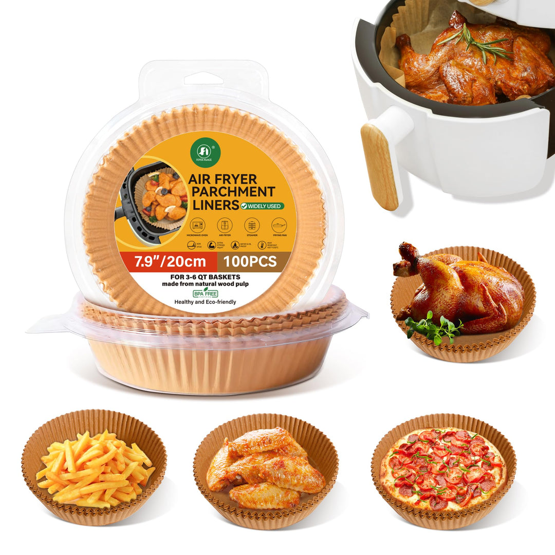 100 Stück Backpapier für Heissluftfritteuse, Rund 20cm BPA-Free Airfryer Backpapier Paper für Heissl