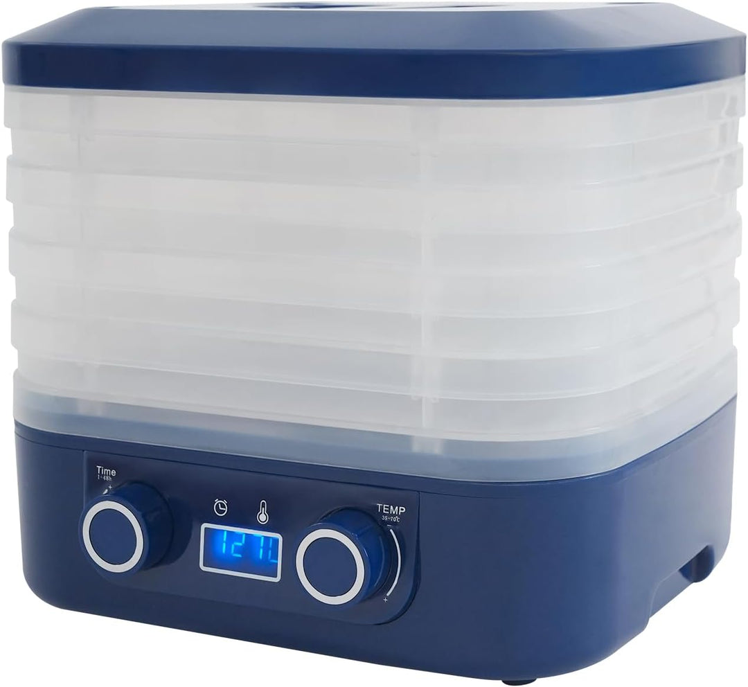 Dörrautomat Edelstahl, 160W Dörrgerät mit 5 Tabletts, 48h-Timer Dehydrator mit LED-Anzeige für Leben