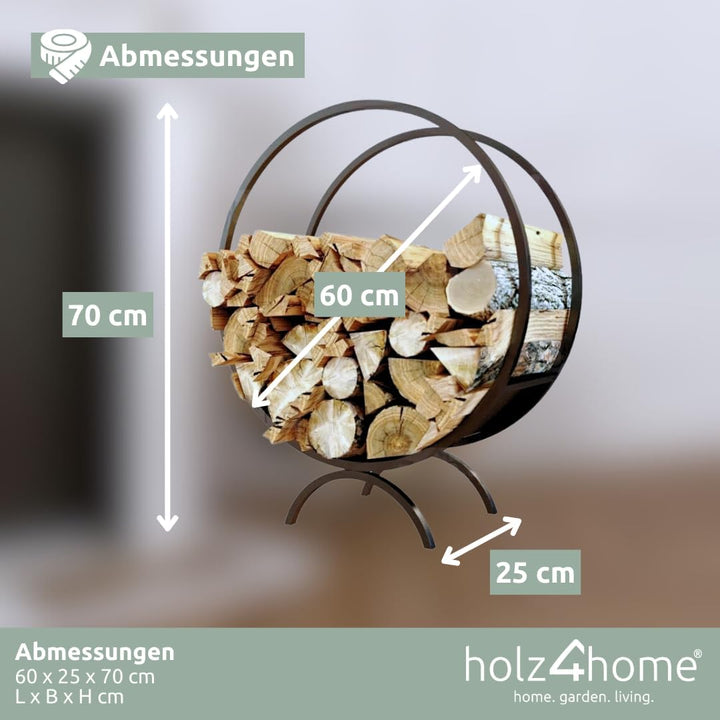 holz4home® Brennholzregal/Kaminholzständer rund I Pulverbeschichtetes Stahlprofil I Farbe: Schwarz M