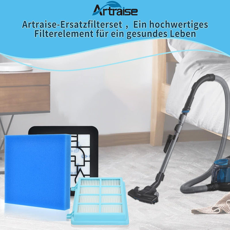 Artraise 2 Stück Ersatzfilterset für Philips PowerPro Compact und Active Bodenstaubsauger FC9331/09