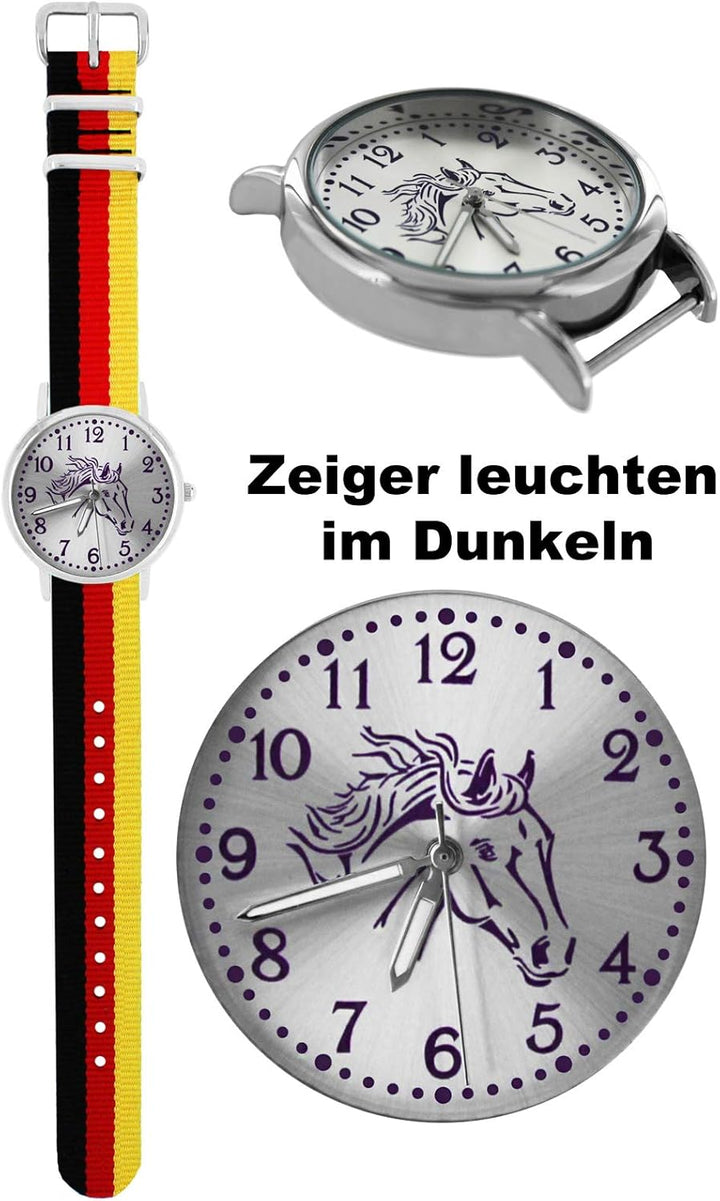 Pacific Time Mädchen Uhr Pferde analog Quarz mit Textil Wechselarmband Deutschland 10300