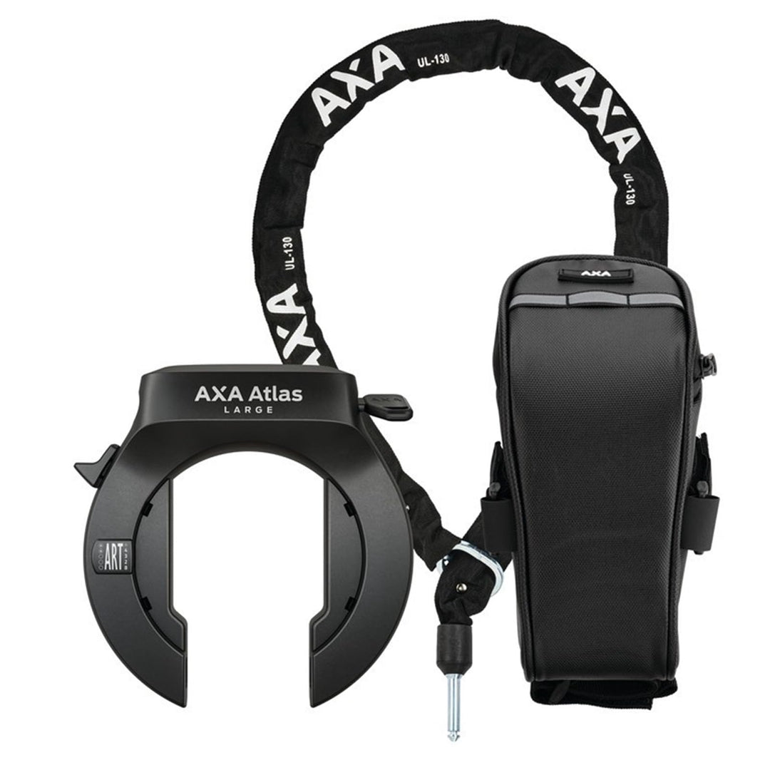 AXA Atlas Large Retractable + ULC 130 Einsteckkette + Satteltasche – Rahmenschloss Set – Sicherheits