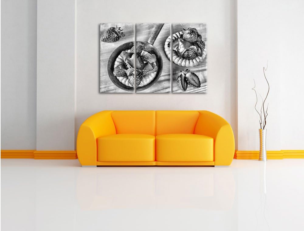 Pixxprint Süsse Erdbeertörtchen als Leinwandbild/Grösse: 3 Teilig (120x80) cm/Wandbild/Kunstdruck/fe