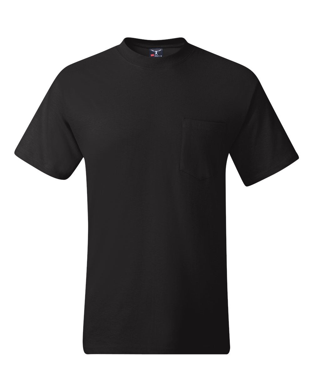 Hanes Herren Kurzarm T-Shirt mit Tasche, 5190, Schwarz, 5190 L