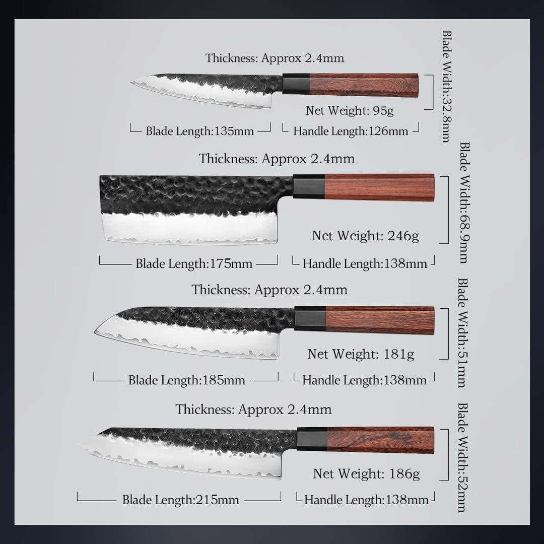 HEZHEN Verkleideter Stahl Küchenmessersets 4-Teilig, Profi Kochmesser Nakiri Santoku Kiritsuke Messe
