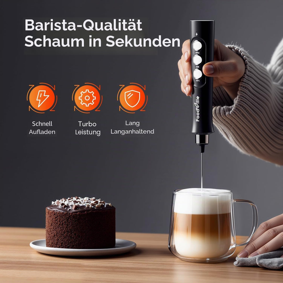 FoodVille 2-in-1 Elektrischer Milchaufschäumer, Kunststoff, schwarz, Schwarz