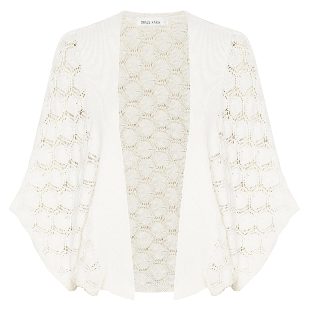 GRACE KARIN Damen Causal Cardigan Kurzarm Fledermaus Offene Front Strand Festlich Bolero Strickjacke