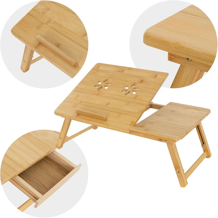 ML-Design Laptoptisch aus Bambus fürs Bett/Sofa, höhenverstellbar & klappbar, 4 Neigungswinkel, für