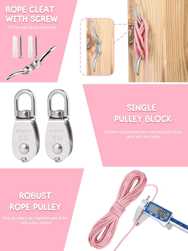 FUQUN Flaschenzug Kinder, Riemenscheibe mit Eimerkabel, Kids Playhouse Accessories, Pulleys for Kids