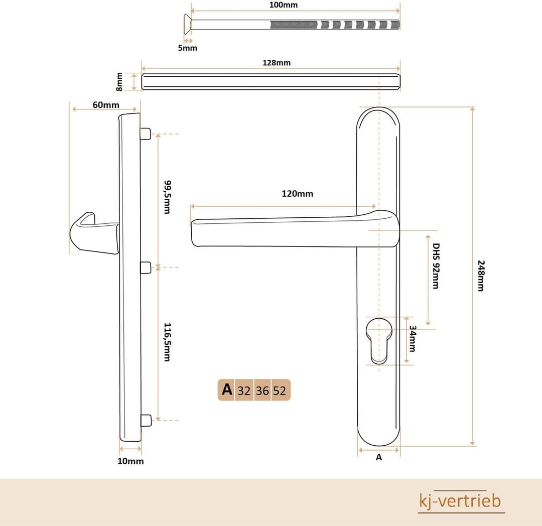Premium Drückergarnitur Saturn DHS 92mm - Oval - Griff-Griff, Farbe:Satin, Schildbreite:36mm 36mm Sa
