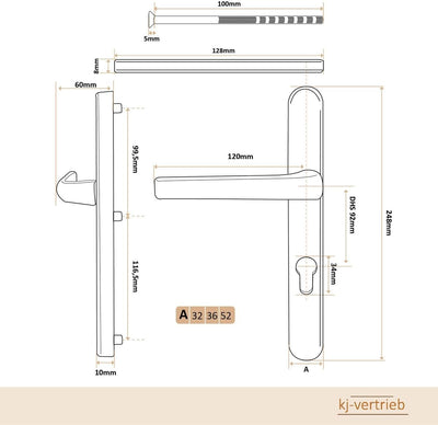 Premium Drückergarnitur Saturn DHS 92mm - Oval - Griff-Griff, Farbe:Satin, Schildbreite:36mm 36mm Sa