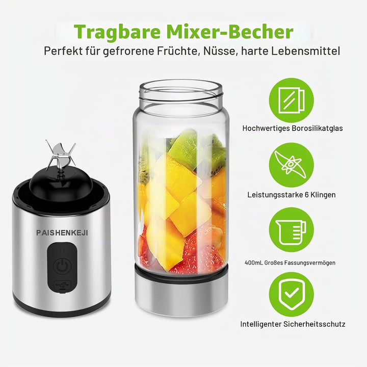Glas Smoothie Maker Mini Mixer - Standmixer, Tragbarer Mini Blender, 400ml Smoothie Maker to go, USB