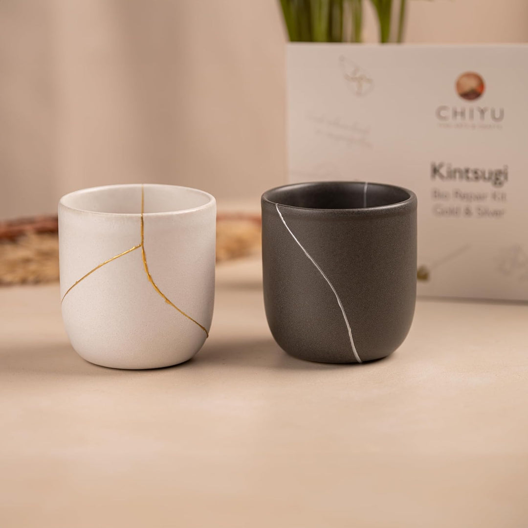 CHIYU Bio Kintsugi Reparatur Set: Bio Repair Kit - Gold & Silber – Goldkleber - Biobasiert – Lebensm
