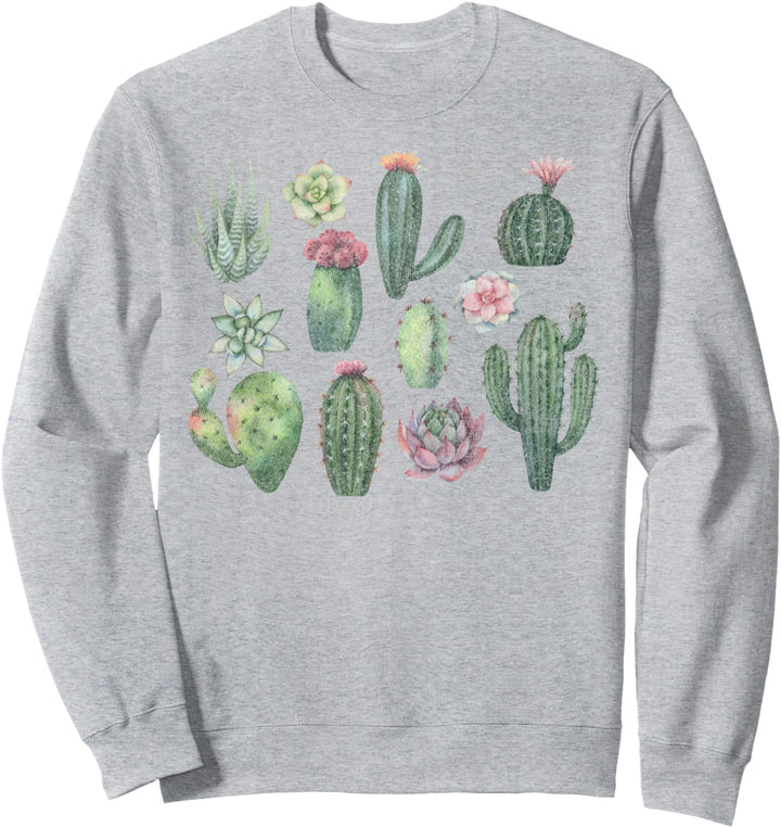 Trendy Watercolor Succulents Grid Sweatshirt