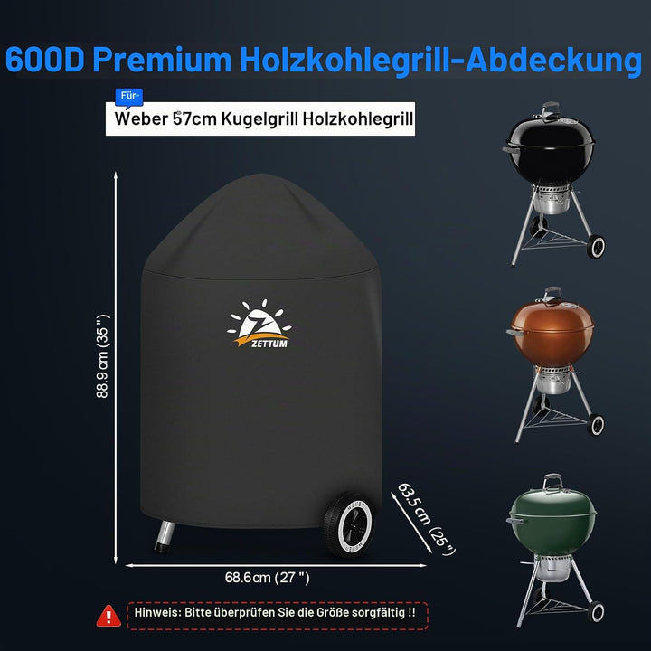 Zettum Kugelgrill Abdeckung Grill - 600D Oxford Holzkohle Abdeckhaube Grill für Weber 57 CM Barbecue