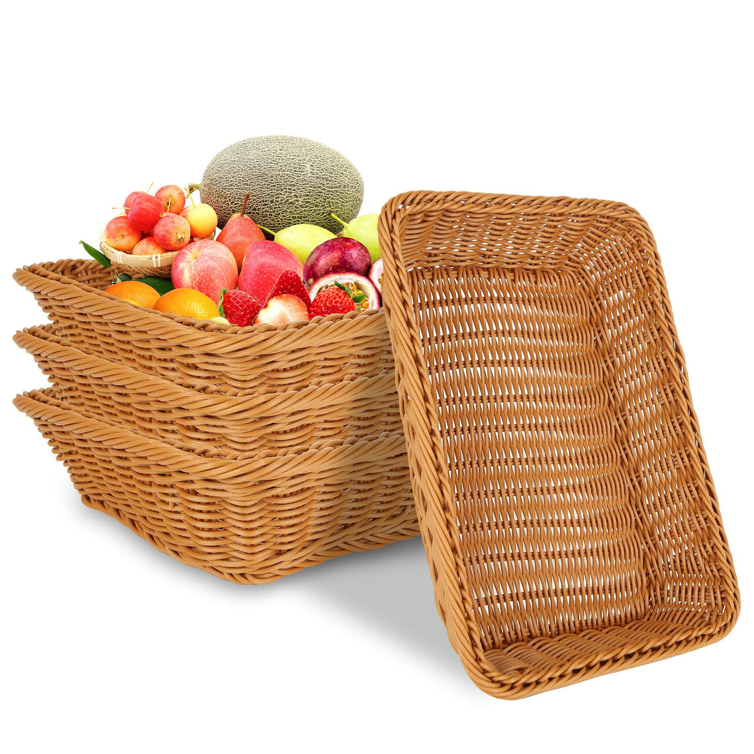 DAJAVE 4er Set Brötchenkorb 35 x 25 x 7 cm Brotkörbchen Brotkorb Geflochten Wicker Basket Rattan Kor